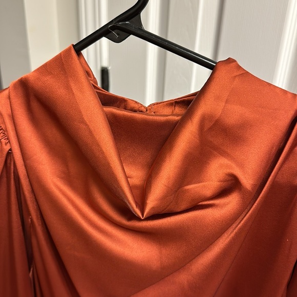 Entro rust color cascade/cowl neck satin blouse size medium - Picture 3 of 7